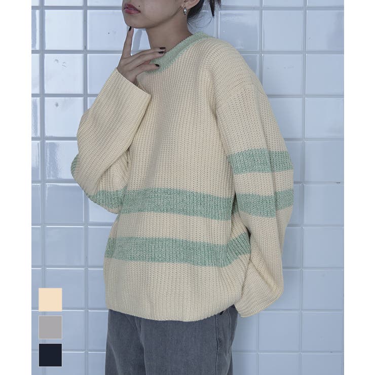 片畔編みラメボーダーニット【miette ミエット】 | titivate | 詳細画像1 