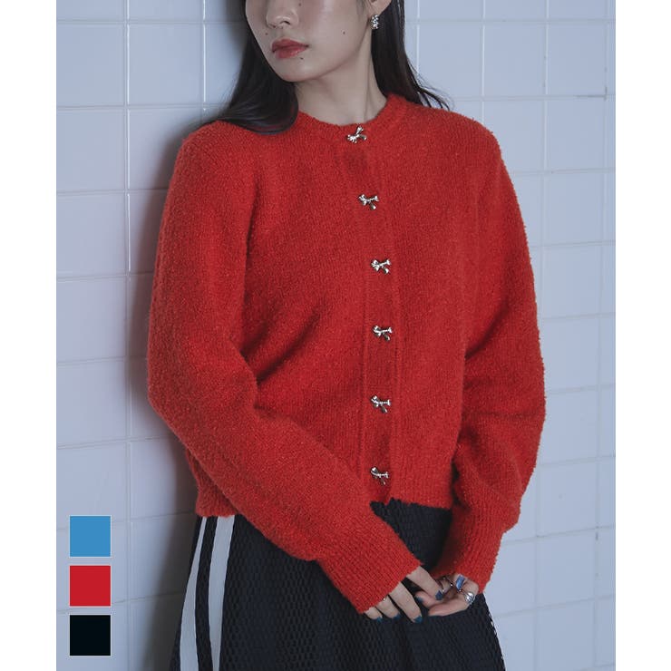 リボンボタンブークレニットカーディガン【miette ミエット】 | titivate | 詳細画像1 