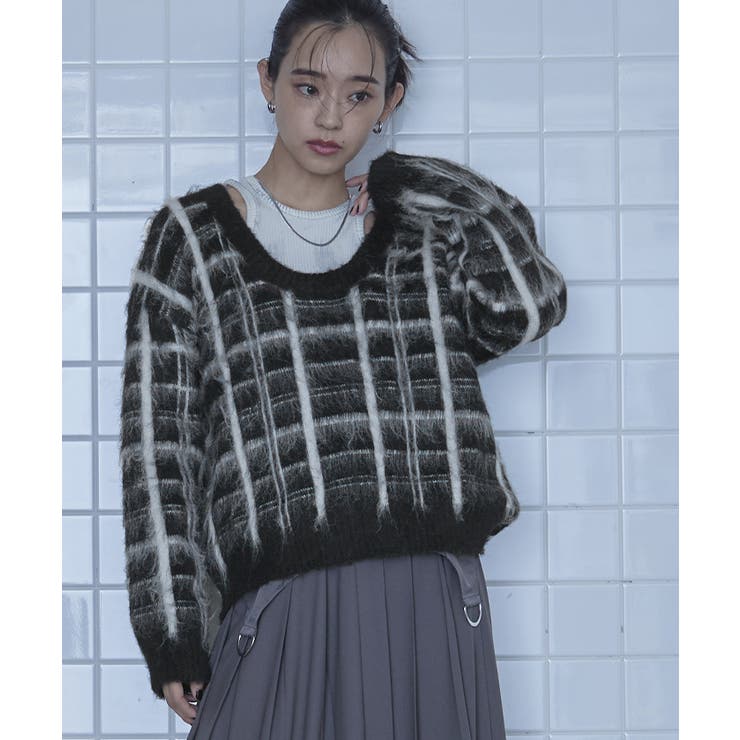 Uネックシャギーチェックニット【miette ミエット】 | titivate | 詳細画像11 
