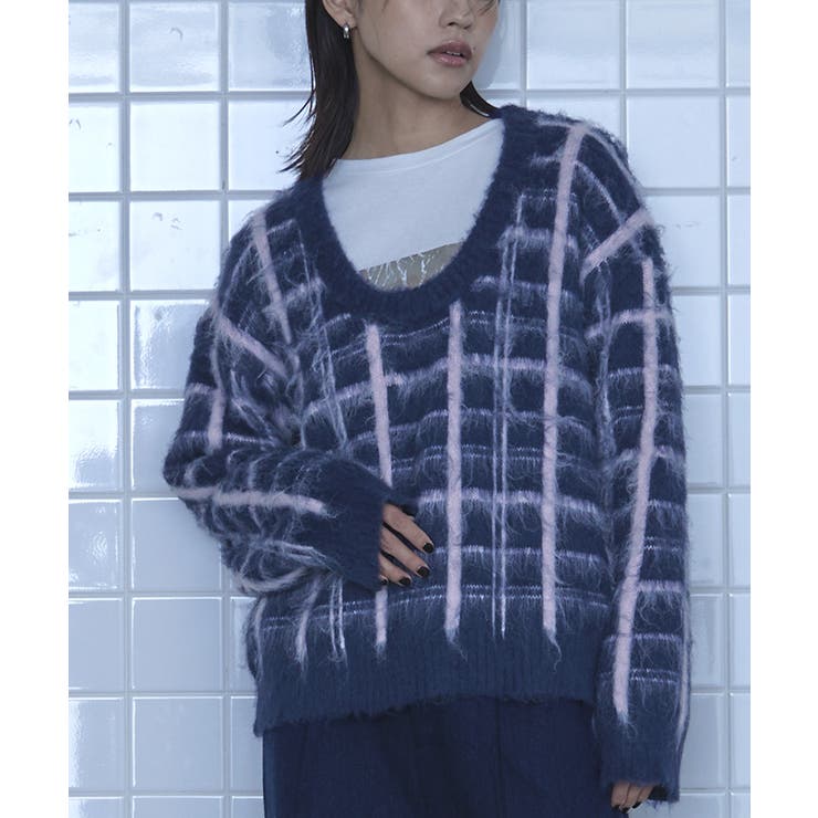 Uネックシャギーチェックニット【miette ミエット】 | titivate | 詳細画像20 