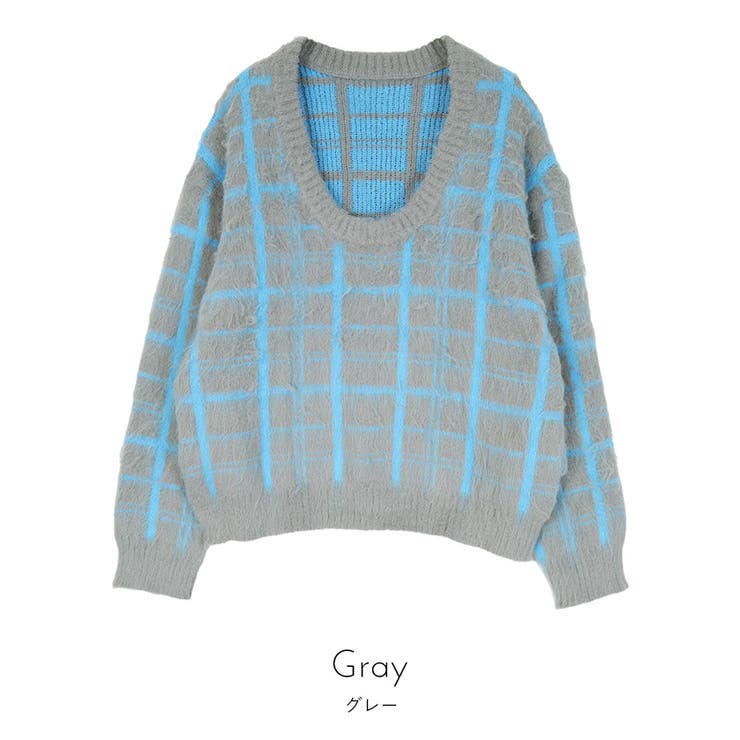 Uネックシャギーチェックニット【miette ミエット】 | titivate | 詳細画像9 