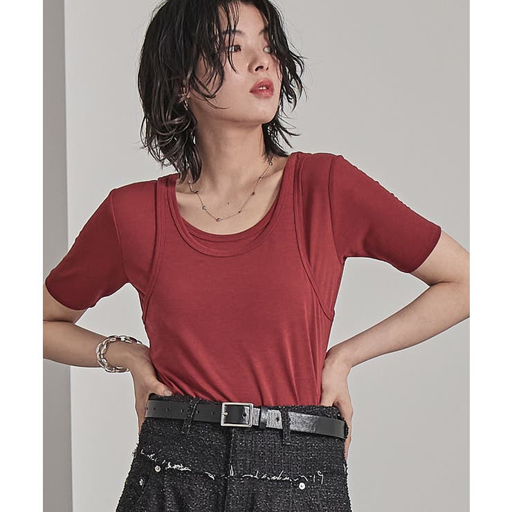 【GENERAL IDEA】美シルエット♪ボタンレイヤード 半袖Tシャツ タンクレイヤード半袖Tシャツ【miette ミエット】[品番