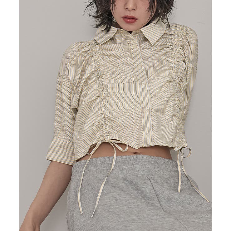 フロントシャーリング5分袖シャツ【miette ミエット】 | titivate | 詳細画像3 