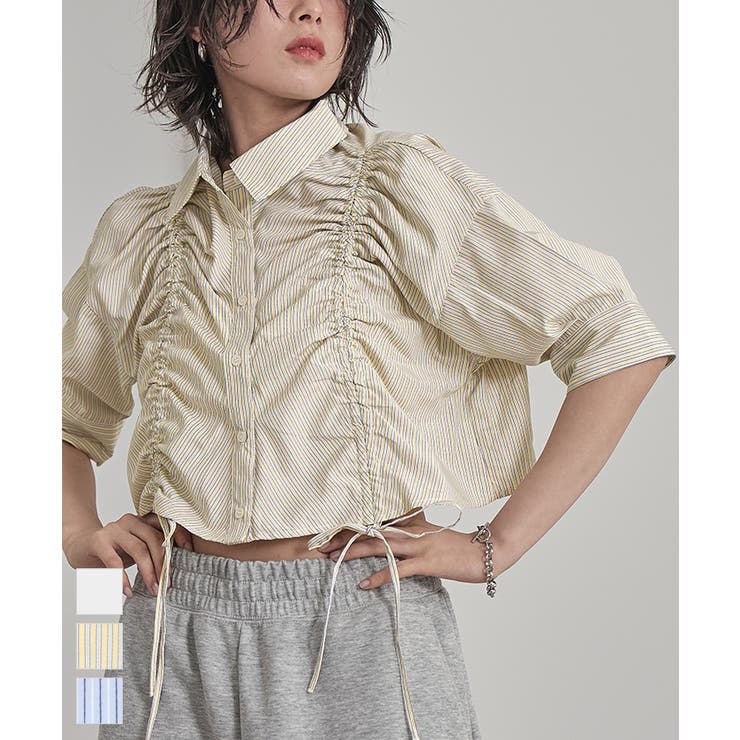 フロントシャーリング5分袖シャツ【miette ミエット】 | titivate | 詳細画像1 