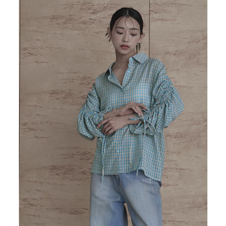 ドロストスリーブシアーチェックシャツ【miette ミエット】 | titivate | 詳細画像2 