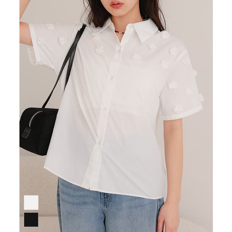 フラワーモチーフ半袖シャツ【miette ミエット】 | titivate | 詳細画像1 