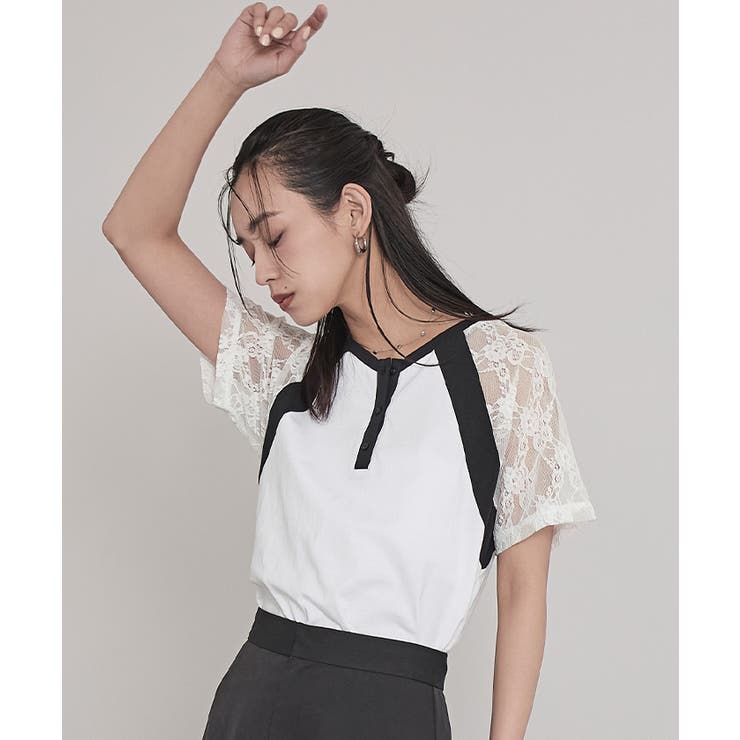 レースラグランスリーブVネックTシャツ【miette ミエット】 | titivate | 詳細画像9 