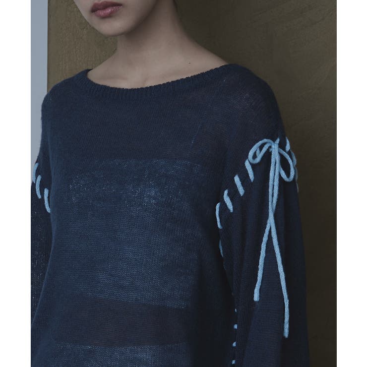 配色ステッチボートネックシアーニット【miette ミエット】 | titivate | 詳細画像23 