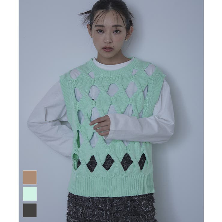 スラッシュケーブルニットベスト【miette ミエット】 | titivate | 詳細画像1 