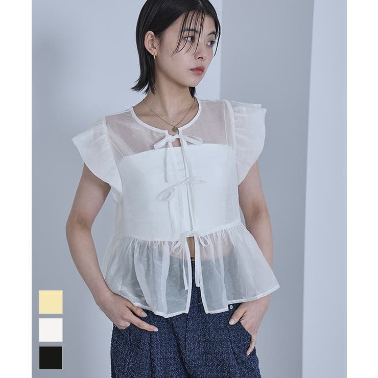 バルーンスリーブリボンシアーブラウス【miette ミエット】 | titivate | 詳細画像1 