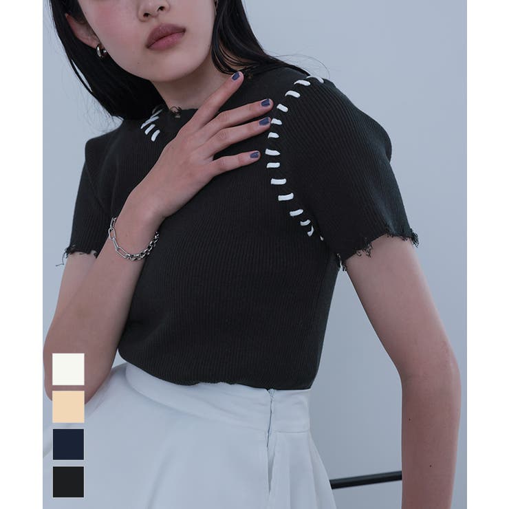 配色ステッチダメージトップス【miette ミエット】 | titivate | 詳細画像1 