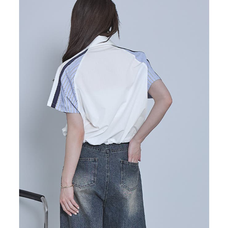 ストライプ切替ジップ半袖シャツ【miette ミエット】 | titivate | 詳細画像7 