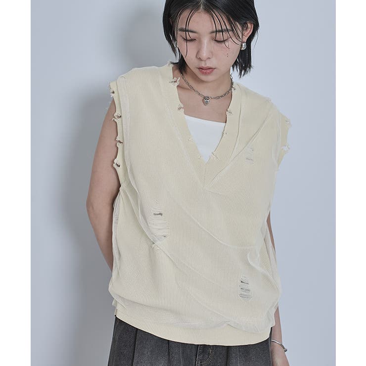 チュールレイヤードダメージベスト【miette ミエット】 | titivate | 詳細画像5 