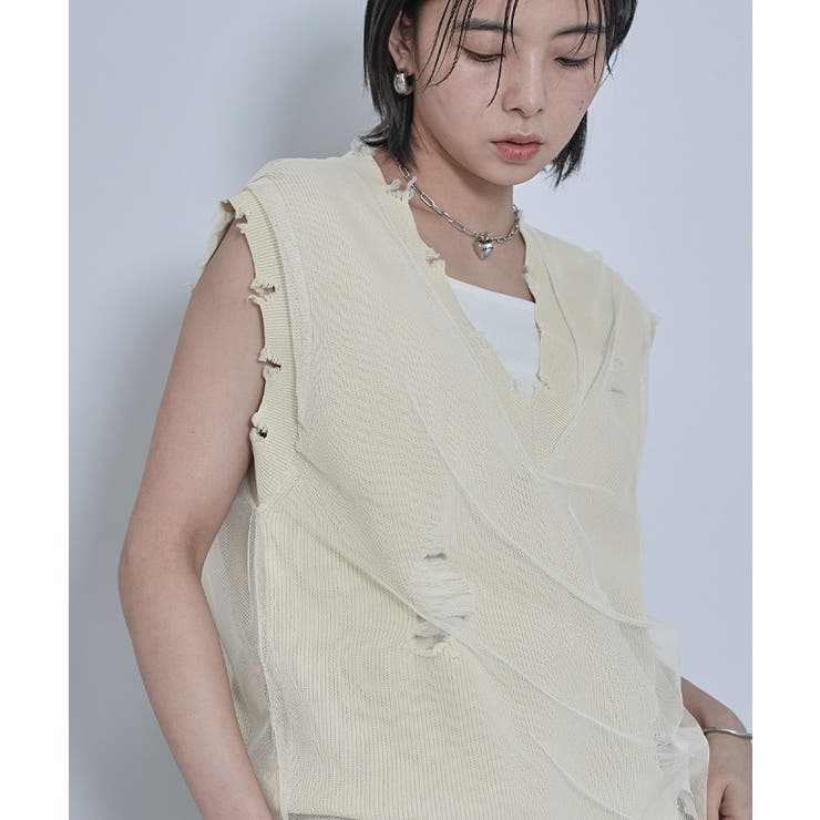 チュールレイヤードダメージベスト【miette ミエット】 | titivate | 詳細画像12 