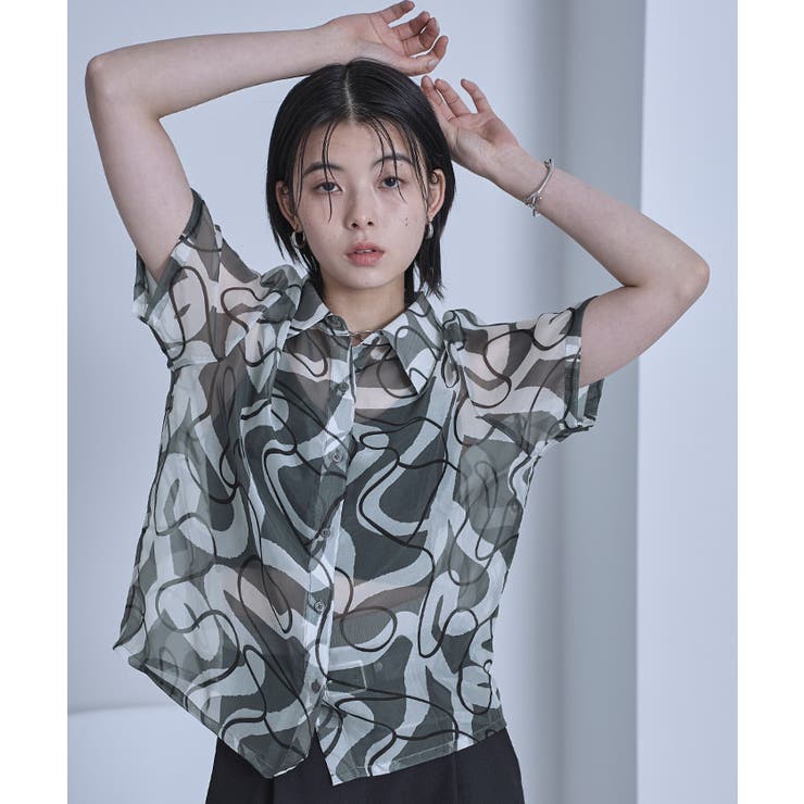 アソートプリント半袖シアーシャツ【miette ミエット】 | titivate | 詳細画像2 