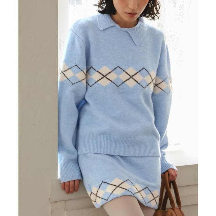 アーガイルアシンメトリーカラーニット【miette ミエット】 | titivate | 詳細画像12 