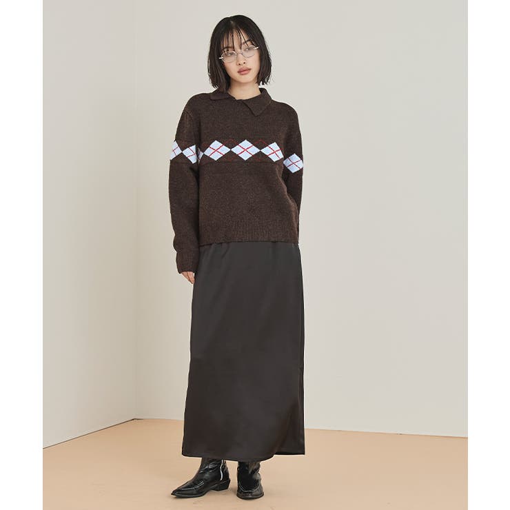 アーガイルアシンメトリーカラーニット【miette ミエット】 | titivate | 詳細画像14 