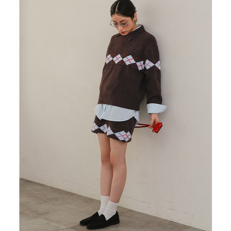 アーガイルアシンメトリーカラーニット【miette ミエット】 | titivate | 詳細画像18 