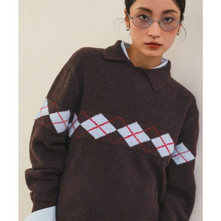 アーガイルアシンメトリーカラーニット【miette ミエット】 | titivate | 詳細画像19 