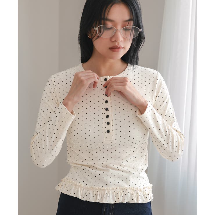 ドット裾フリルヘンリーネックトップス【miette ミエット】 | titivate | 詳細画像21 