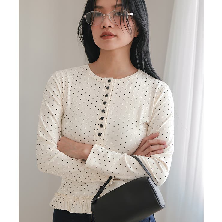 ドット裾フリルヘンリーネックトップス【miette ミエット】 | titivate | 詳細画像14 