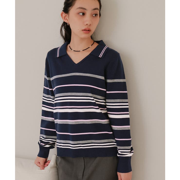 スキッパーマルチボーダーニット【miette ミエット】 | titivate | 詳細画像13 