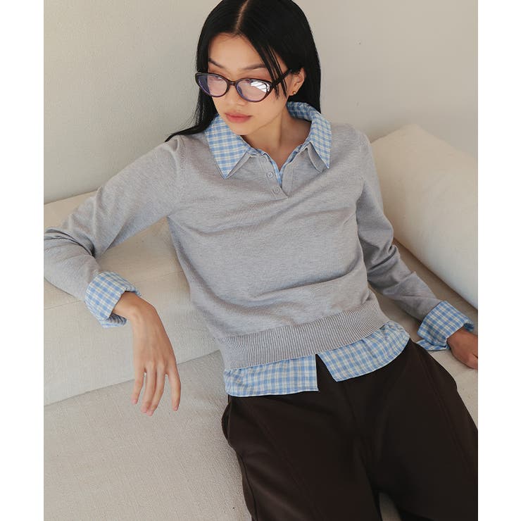シャツレイヤード風ポロニット【miette ミエット】 | titivate | 詳細画像24 