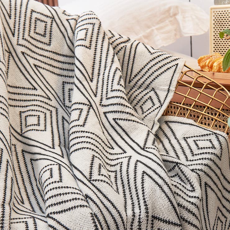 幾何学模様リバーシブルブランケット インテリアグッズ ブランケット