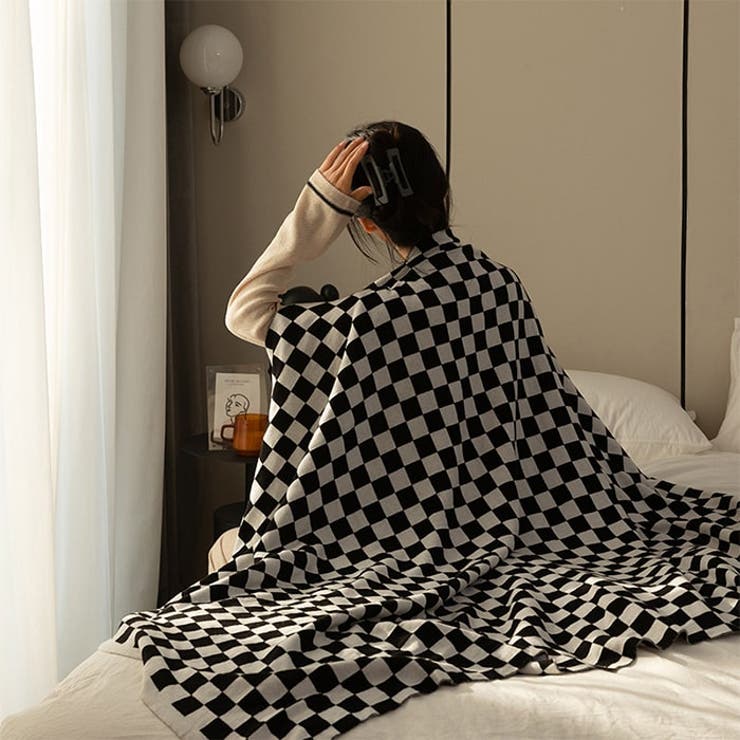 ブランケット ブロックチェック柄 ひざ掛け[品番：THNW0000505