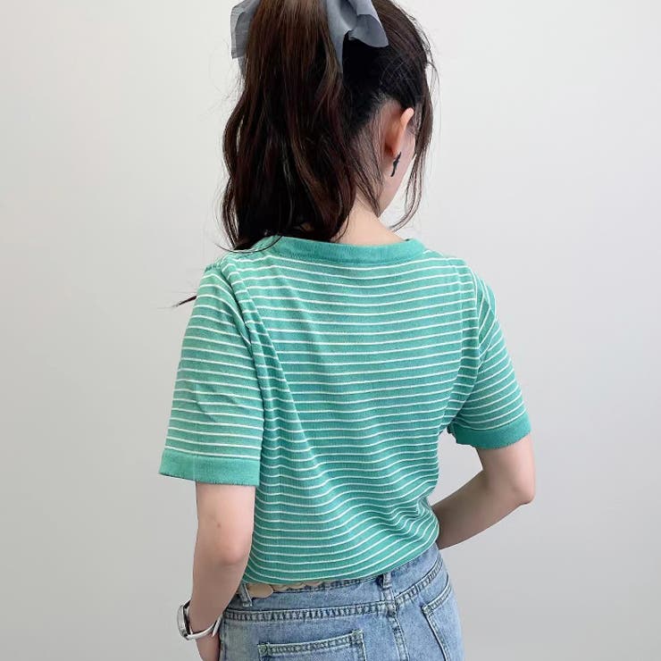 細ボーダー柄薄手サマーニットソー 夏 トップス |  TOKOHANA | 詳細画像4 