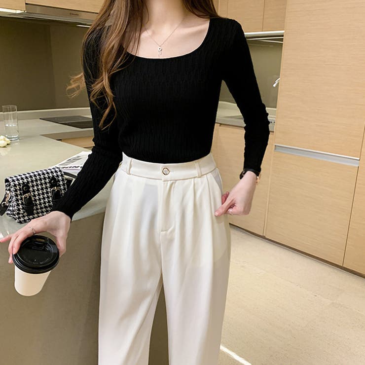 スクエアネックニットトップスオフィスカジュアル スプリングトップス 長袖 |  TOKOHANA | 詳細画像5 