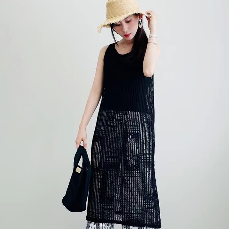 【代引き不可】 メッシュ 夏ワンピース夏服サマーニット[品番 ワンピース トップス