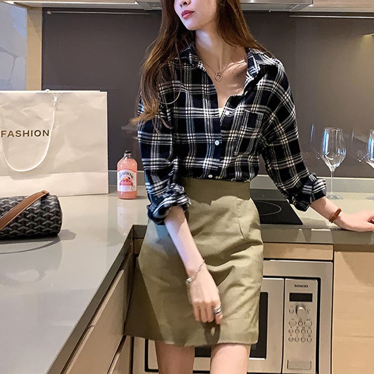長袖シャツチェック柄春春服韓流 シャツブラウス[品番
