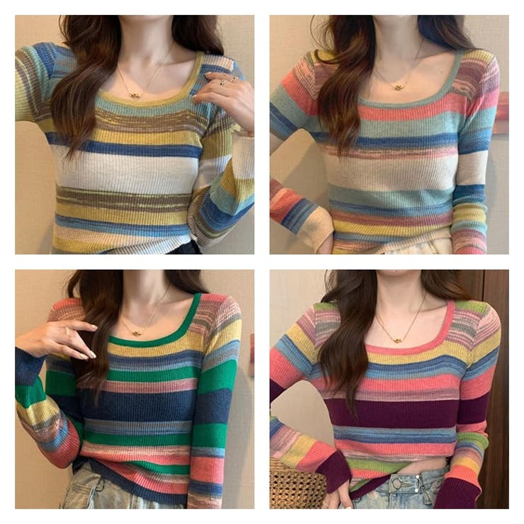 長袖ニットソーレディース韓国ファッション柔らかいボーダー柄 カットソー ニット |  TOKOHANA | 詳細画像12 