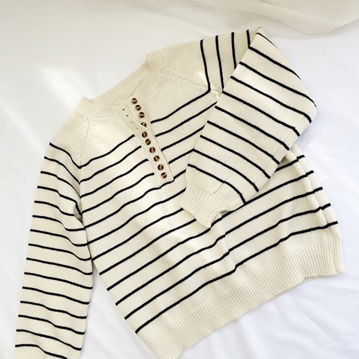 ヘンリーネックボタン付きボーダー柄セーター ニット セーター |  TOKOHANA | 詳細画像17 