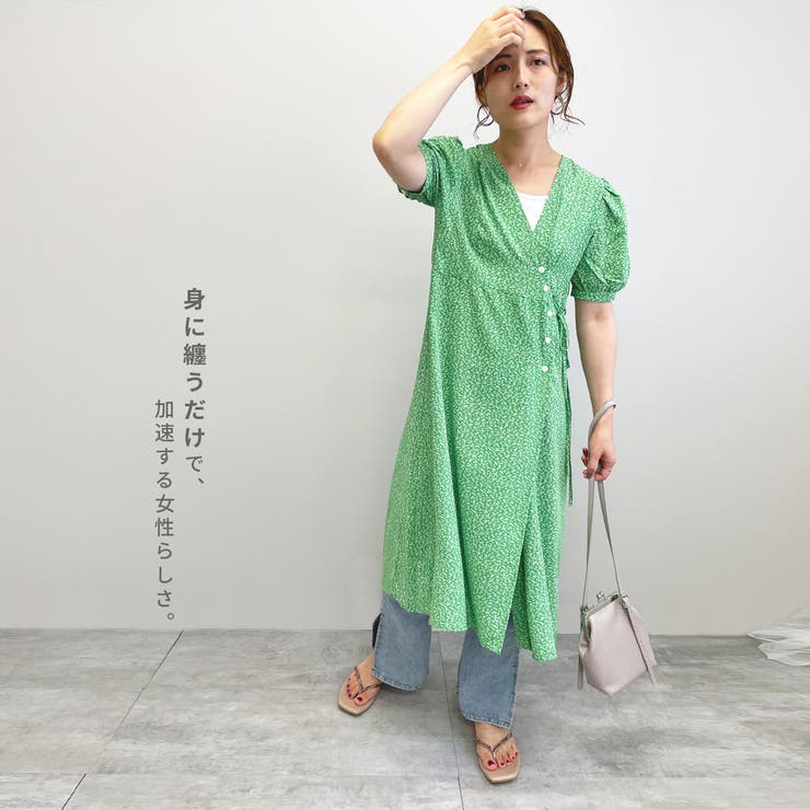 パフスリーブ小花柄2wayVネックワンピース 夏 ワンピース |  TOKOHANA | 詳細画像2 