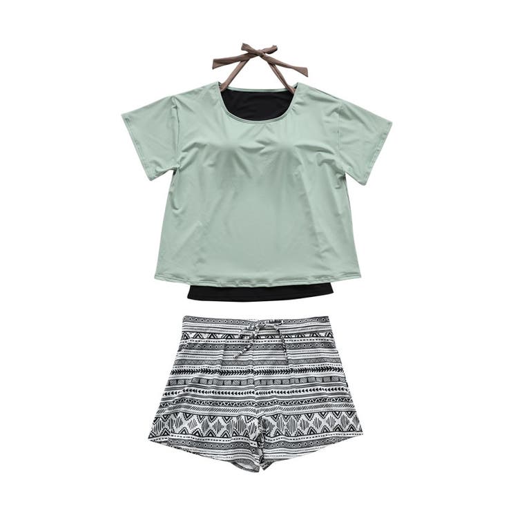 ペールグリーン×エスニック | 体型カバー ママ 水着 |  TOKOHANA