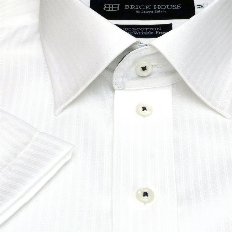 【ホワイト】(M)ワイドカラー 半袖 形態安定 ワイシャツ 綿100%