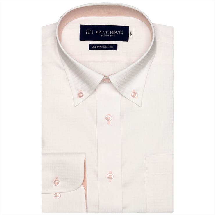 【ピンク】(M)【超形態安定】 ボタンダウンカラー 長袖 ワイシャツ