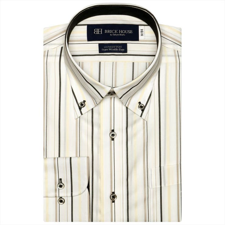 【ホワイト】(M)【超形態安定】 ボタンダウン 長袖 形態安定 ワイシャツ 綿100%