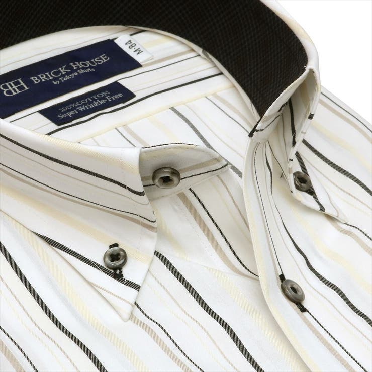 【ホワイト】(M)【超形態安定】 ボタンダウンカラー 長袖 形態安定 ワイシャツ 綿100%