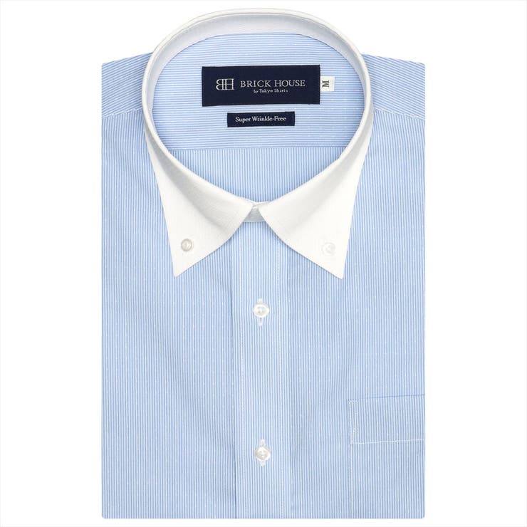 【ブルー】(M)【超形態安定】 ボタンダウンカラー 半袖ワイシャツ
