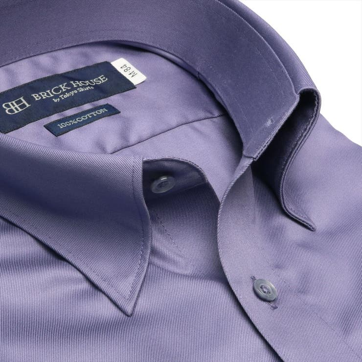 形態安定 スナップダウンカラー 綿100% 長袖 ワイシャツ