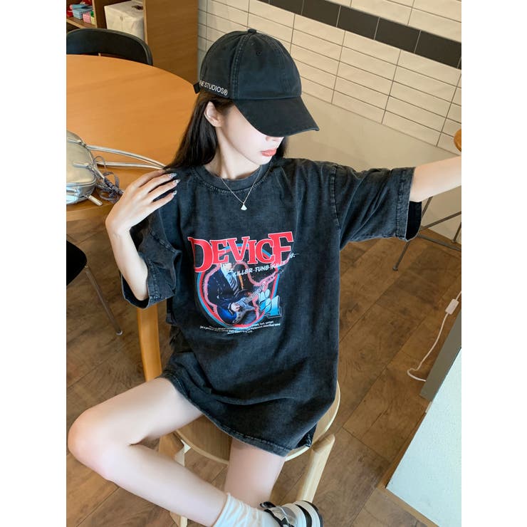 AIデザイン ロック バンド ピグメント ヴィンテージライク 古着風 Tシャツ | DEVICE | 詳細画像6 