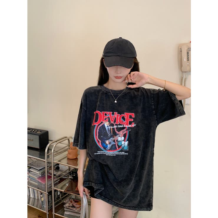 AIデザイン ロック バンド ピグメント ヴィンテージライク 古着風 Tシャツ | DEVICE | 詳細画像10 