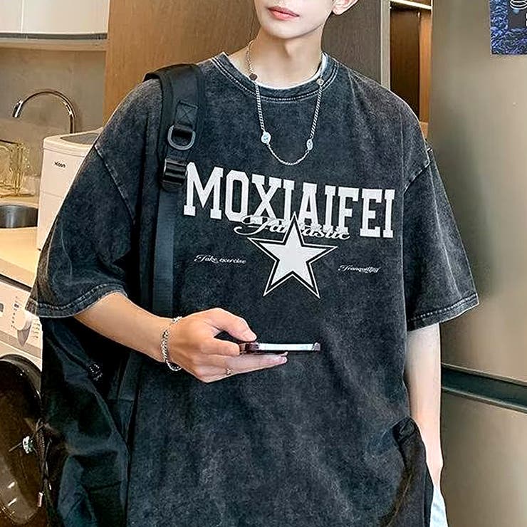 半袖Tシャツ ヴィンテージ風 プリント フェード調 Tシャツ 半袖 ビンテージ風プリント半袖Tシャツ(S ダークグレー＊01
