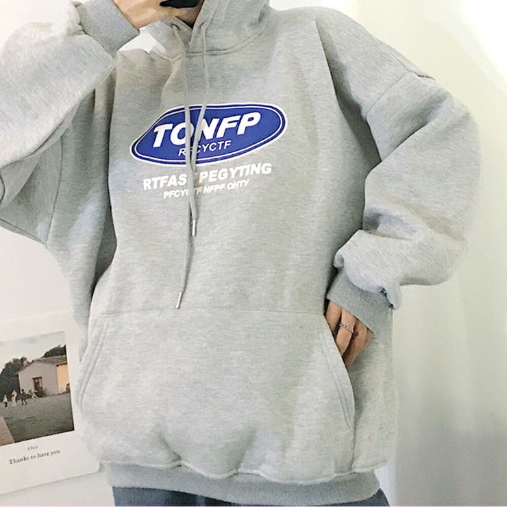 Bo+Tee】ロゴパーカー フーディー グレー オーバーサイズ XL