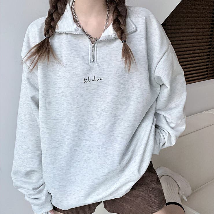 tシャツ ハーフジップスウェットトップス レディース ハーフジップ スウェット レディース 長袖 トップス トレーナー