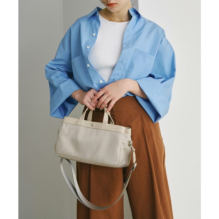 防水ナイロン レザーコンビ ショルダー付き 3室 ミニトートバッグ[品番