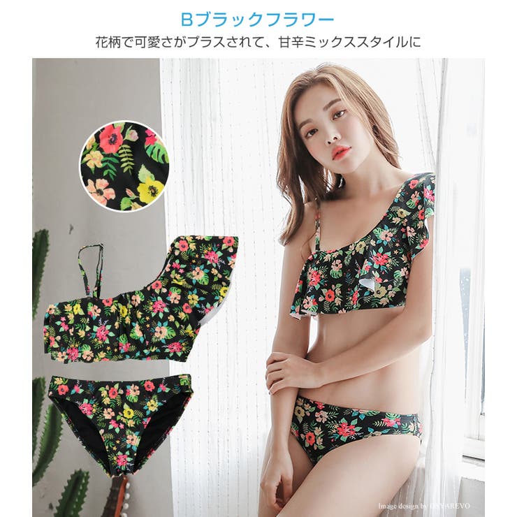 ワンショルダー フリルスイムウェア 水着[品番：OSRW0004366
